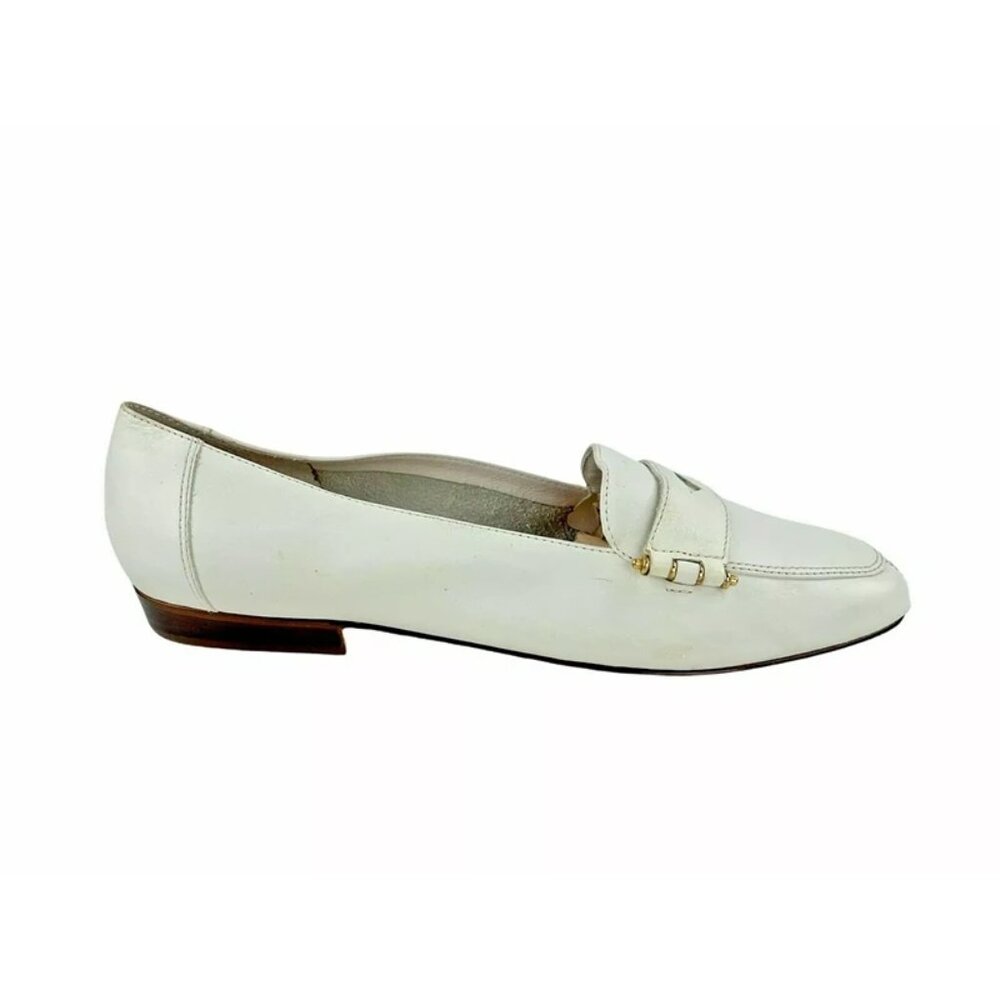 Nine West Womens White Leather Almond Toe Slip On Casual Loafer Shoes Size US 7M